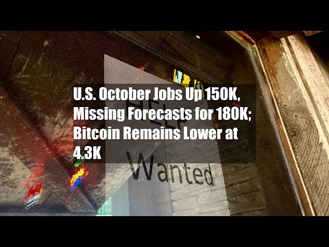 U.S. October Jobs Up 150K, Missing Forecasts for 180K; Bitcoin Remains Lower at $34.3K