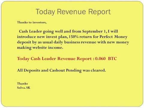 CashLeader Bitcoin report and New Perfect Money Investment Program